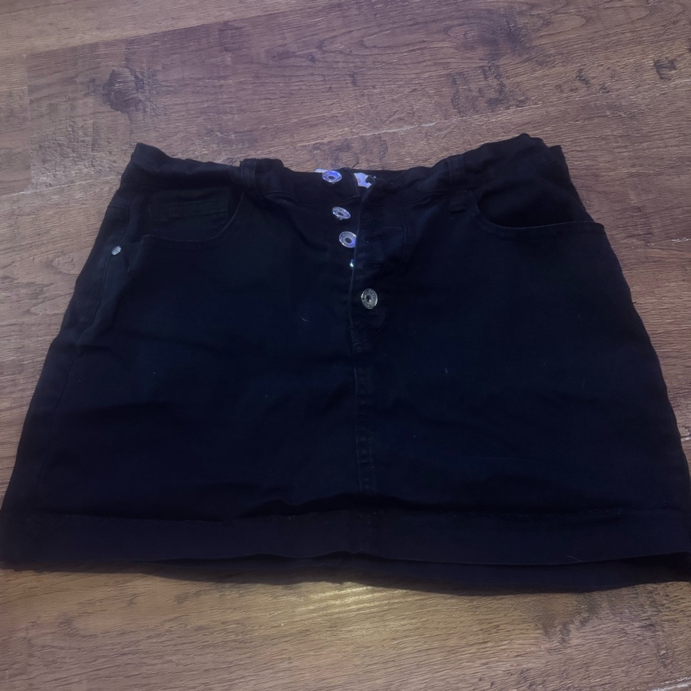Black mini skirt 13 button fly